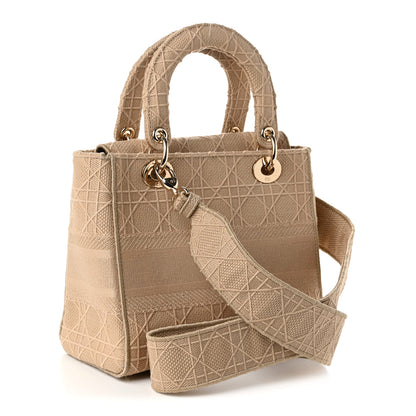 Christian Dior Canvas Embroidered Cannage Medium Lady D-Lite Beige 3 of 10