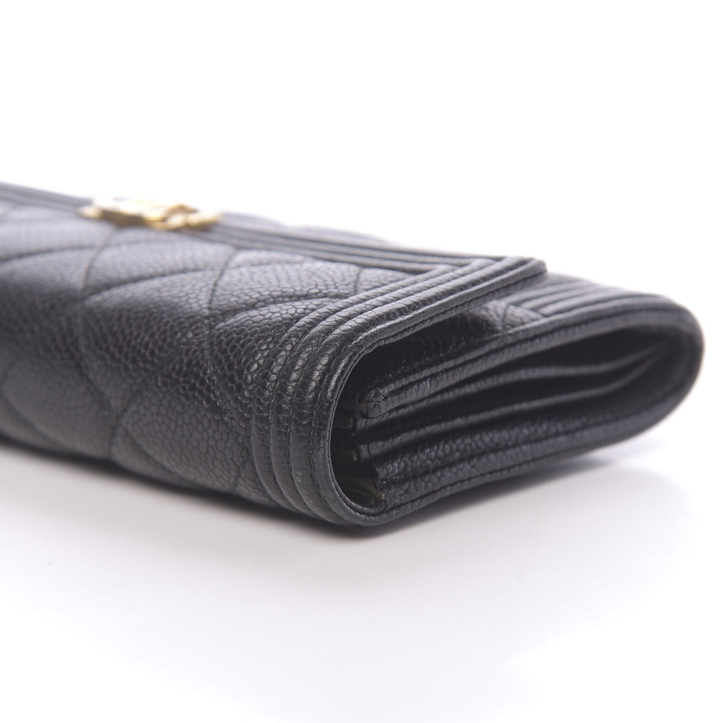 Caviar Quilted Large Boy Gusset Flap Wallet Black