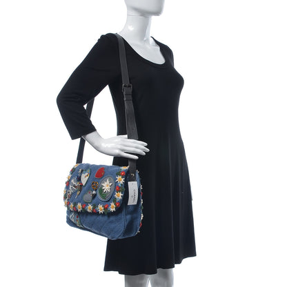 Chanel Felt Embroidered Large Crest Austrian Satchel Blue 2 of 7
