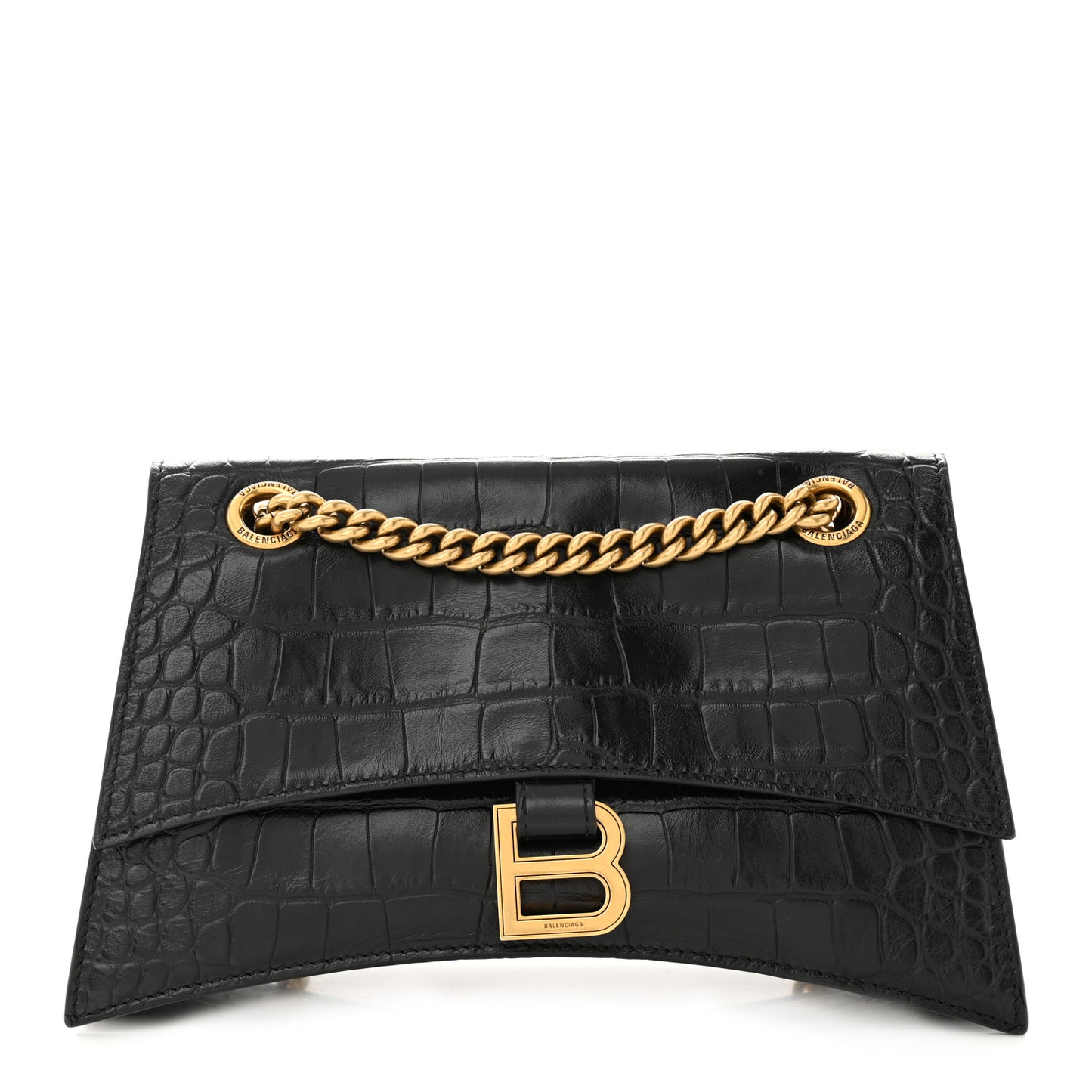 Extra Supple Calfskin Crocodile Embossed Small Crush Chain Bag Black
