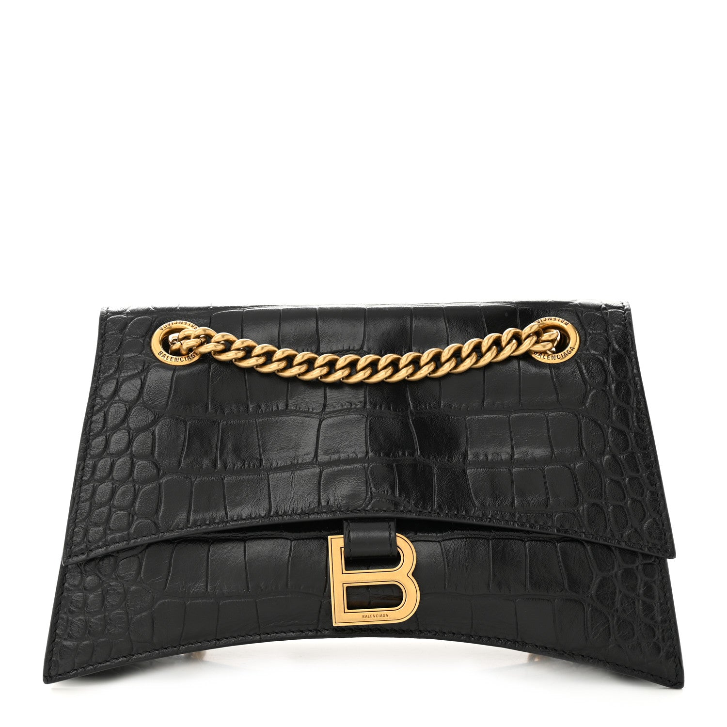 Balenciaga Extra Supple Calfskin Crocodile Embossed Small Crush Chain Bag Black 1 of 10