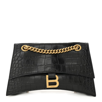 Balenciaga Extra Supple Calfskin Crocodile Embossed Small Crush Chain Bag Black 1 of 10