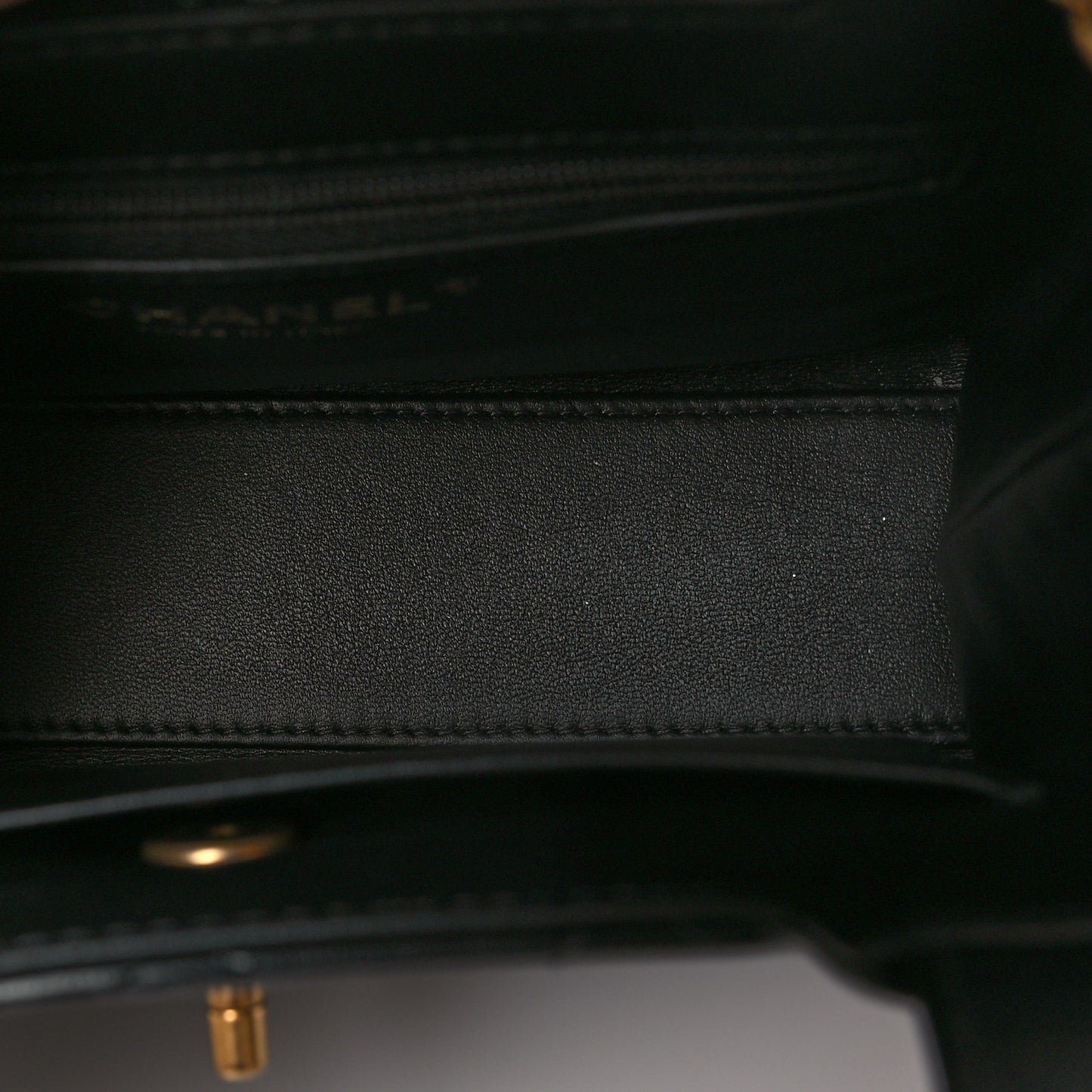 Shiny Aged Calfskin Quilted Nano Kelly Shopper Black