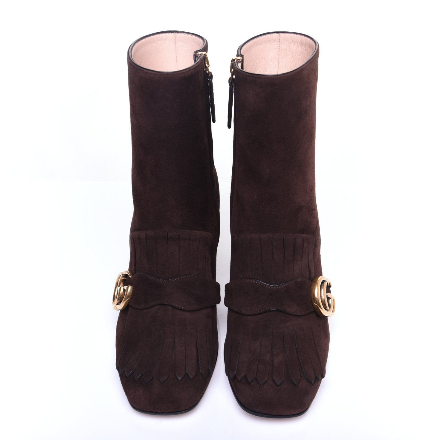 Kid Scamosciato GG Marmont Fringe 75mm Ankle Boots 38 Cocoa