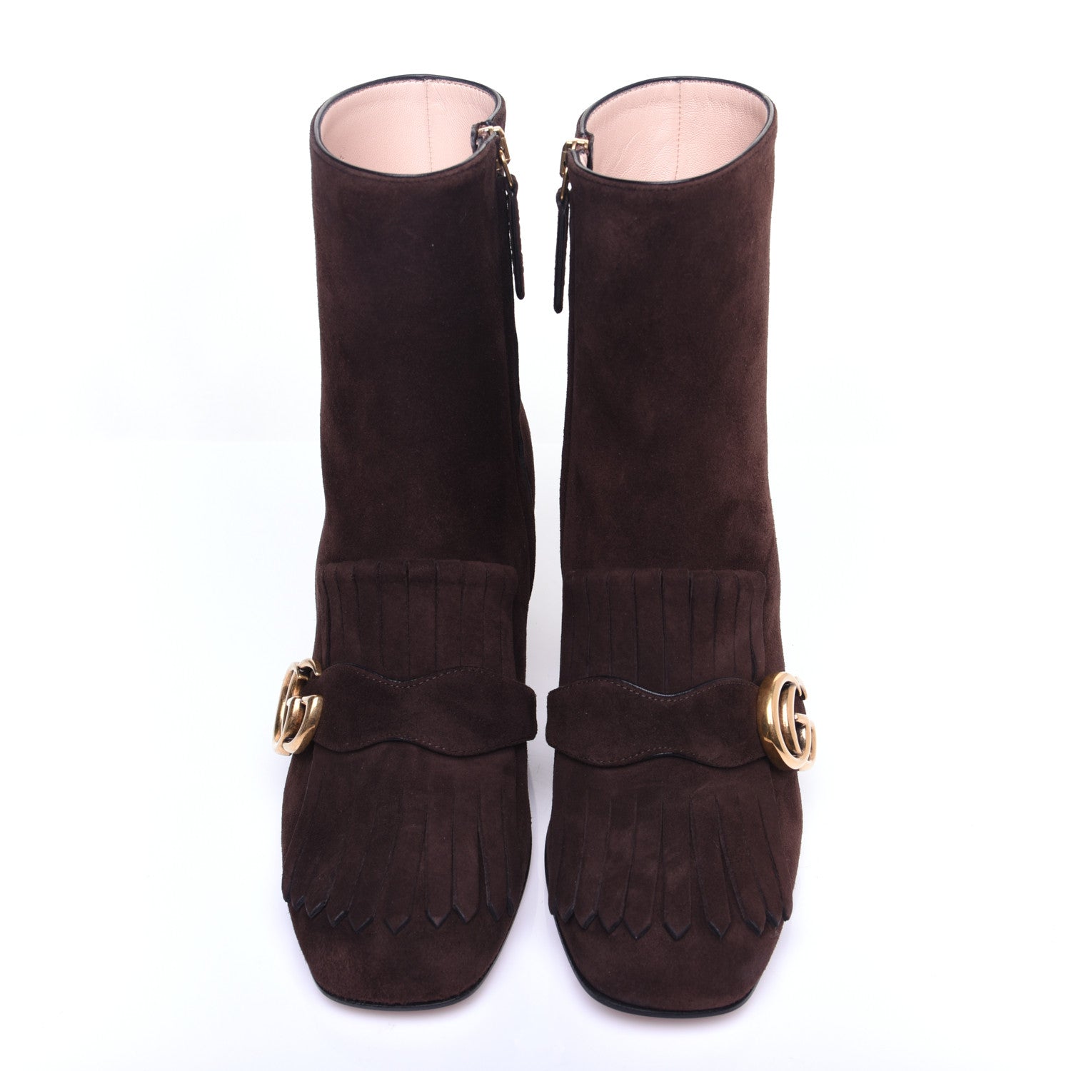 Gucci Kid Scamosciato GG Marmont Fringe 75mm Ankle Boots 38 Cocoa 7 of 13