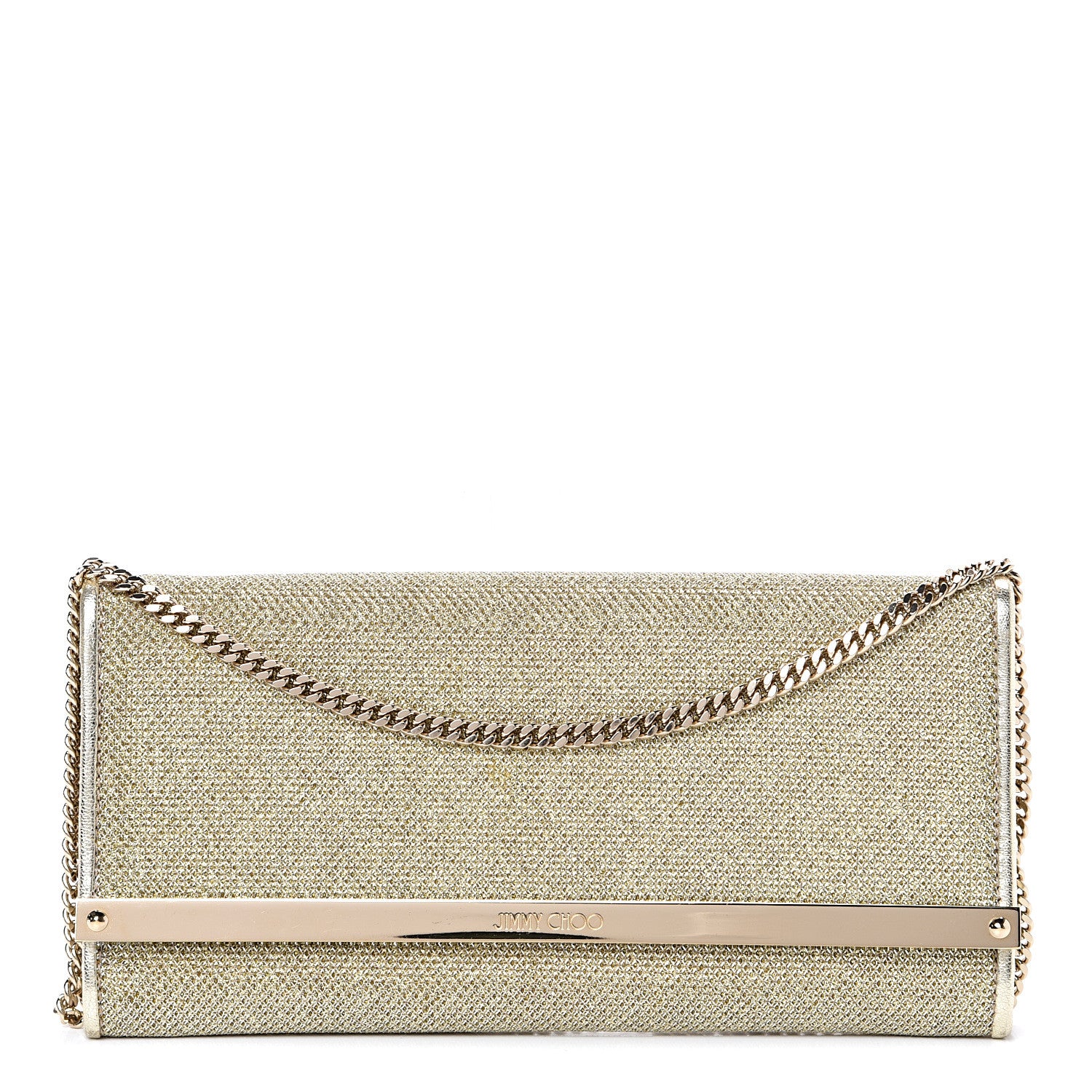Jimmy Choo Glitter Fabric Milla Chain Wallet Champagne 1 of 9