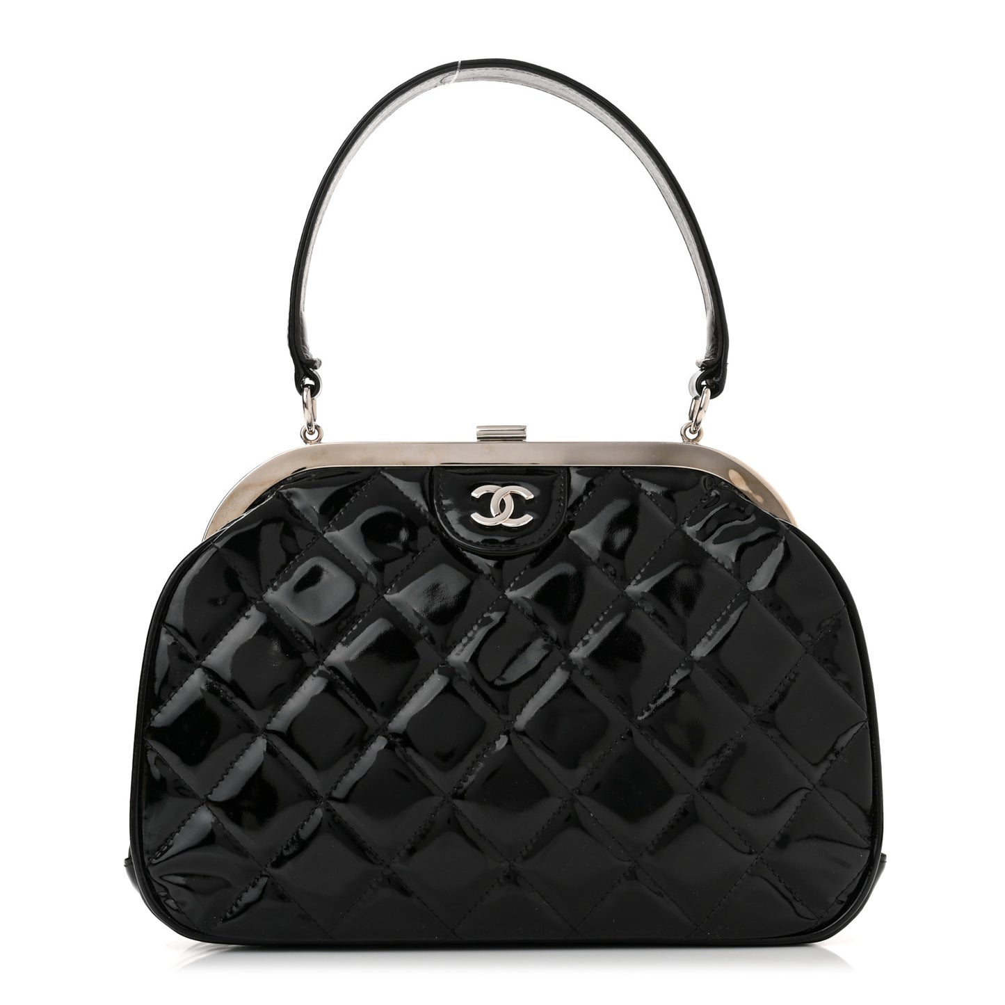 Patent Quilted Kisslock Frame Bag Black