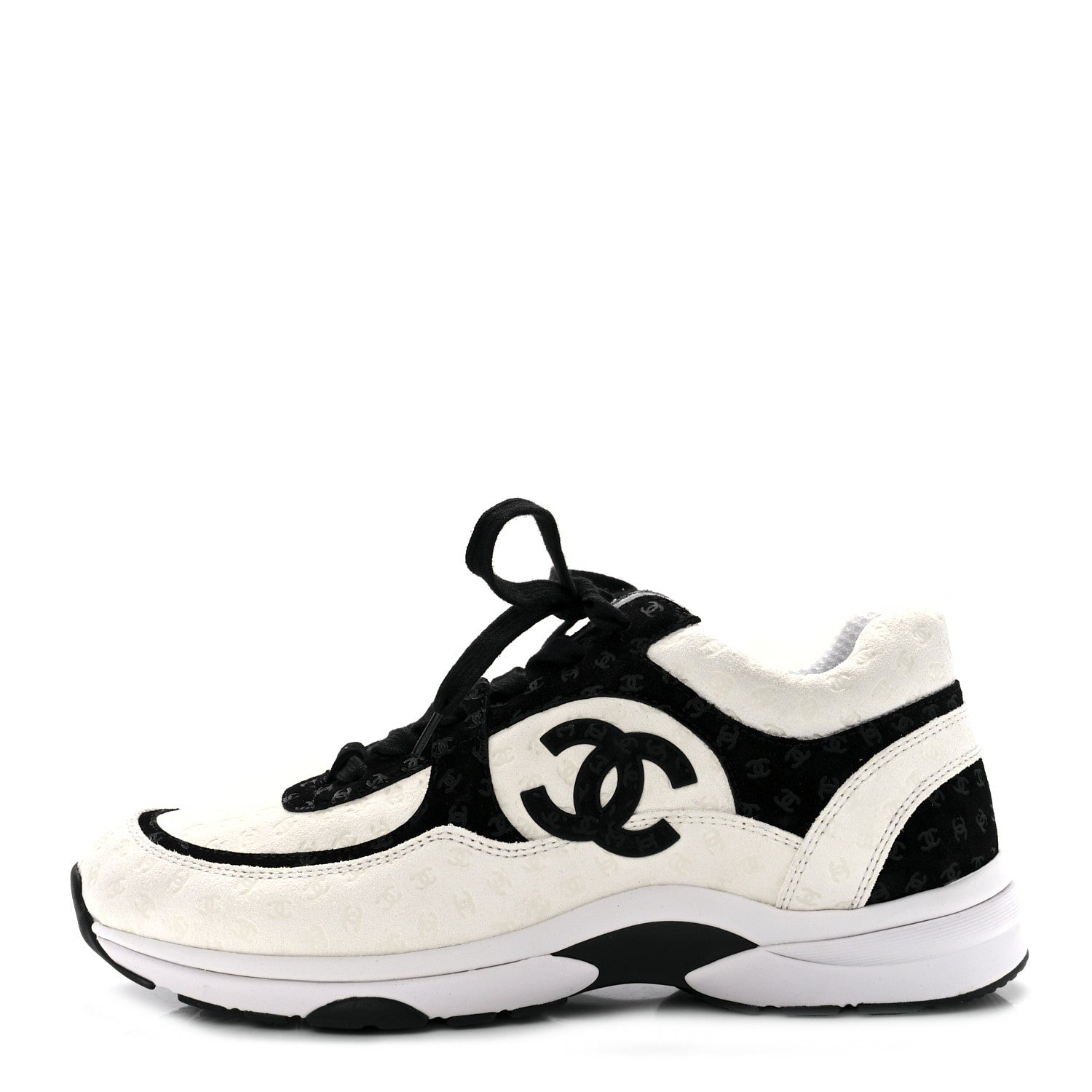 Chanel Suede Calfskin Printed CC Sneakers 43 White Black 1 of 8