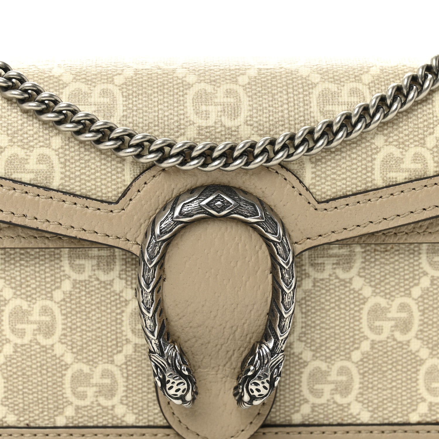 Gucci GG Supreme Monogram Textured Dollar Calfskin Super Mini Dionysus Shoulder Bag Beige Mystic White Oatmeal 7 of 12