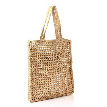 Prada Yarn Raffia Effect Crochet Logo Embroidered Tote Bag Naturale 3 of 8