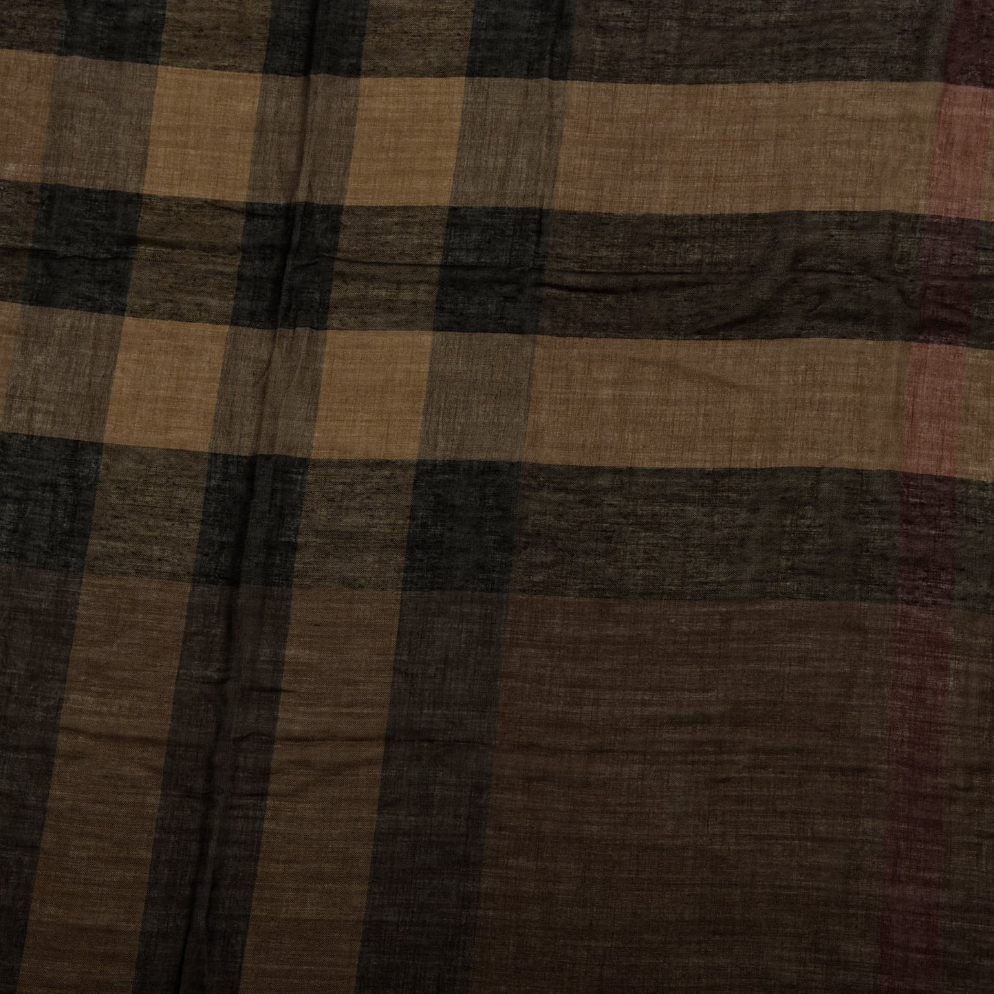 Silk Modal Wool Cashmere London Check Lightweight Square Scarf Dark Brown