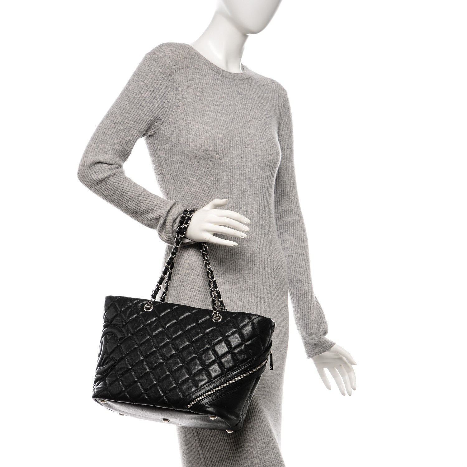 Chanel Aged Calfskin Quilted Large Cotton Club Tote Black 2 of 7