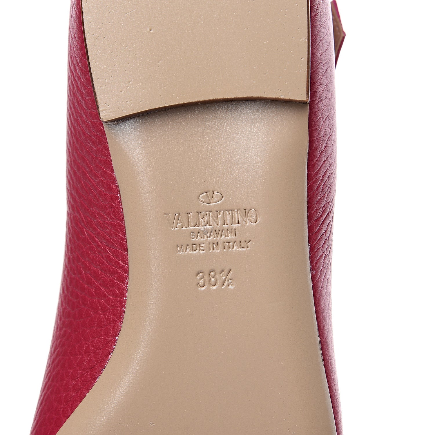 Valentino Garavani Pebbled Calfskin Rockstud Ankle Strap Ballerina Flats 38.5 Deep Fuxia 7 of 9