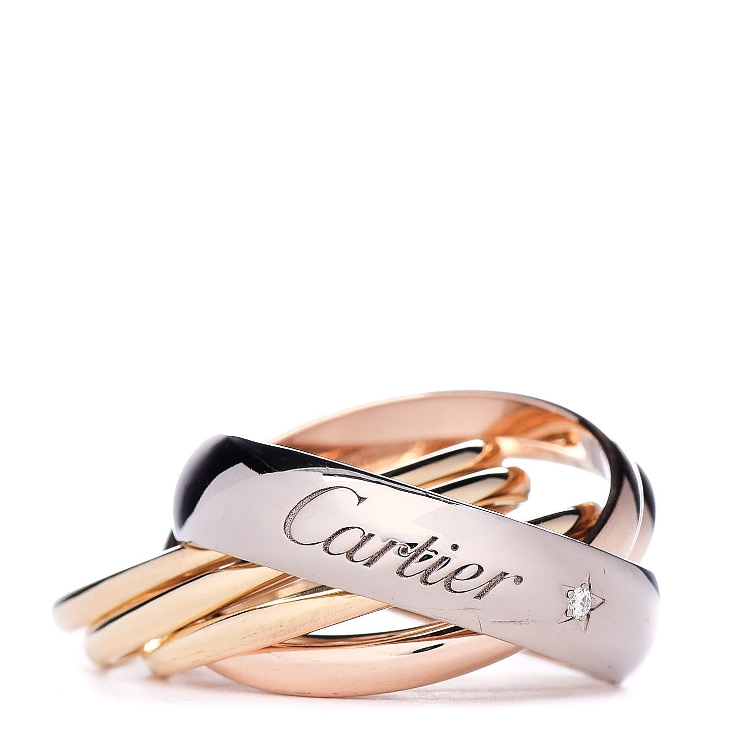 Cartier 18K Pink Yellow White Gold Diamond Trinity 6 Band Ring 51 5.75 1 of 5