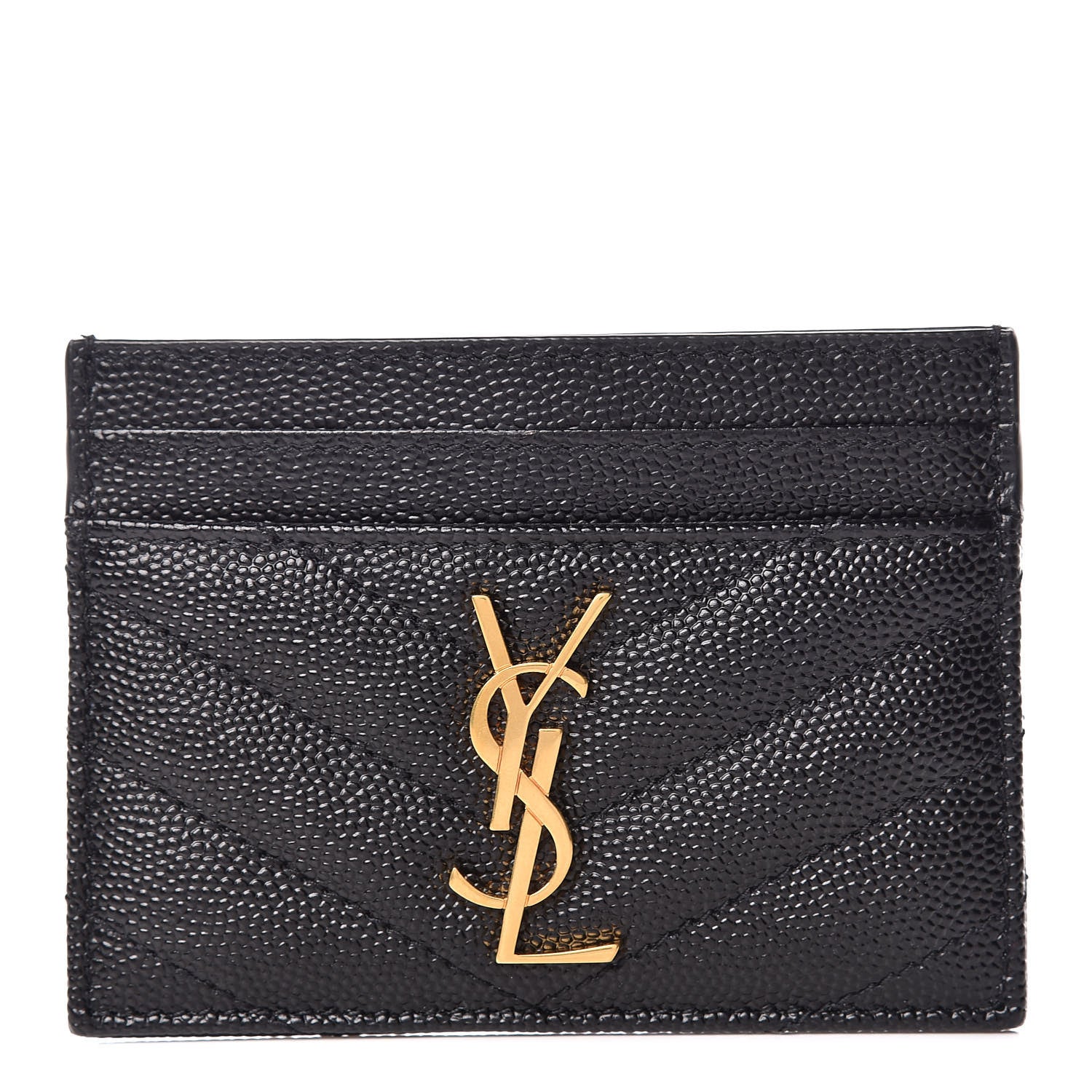 Saint Laurent Grain De Poudre Matelasse Chevron Monogram Credit Card Case Black 1 of 7