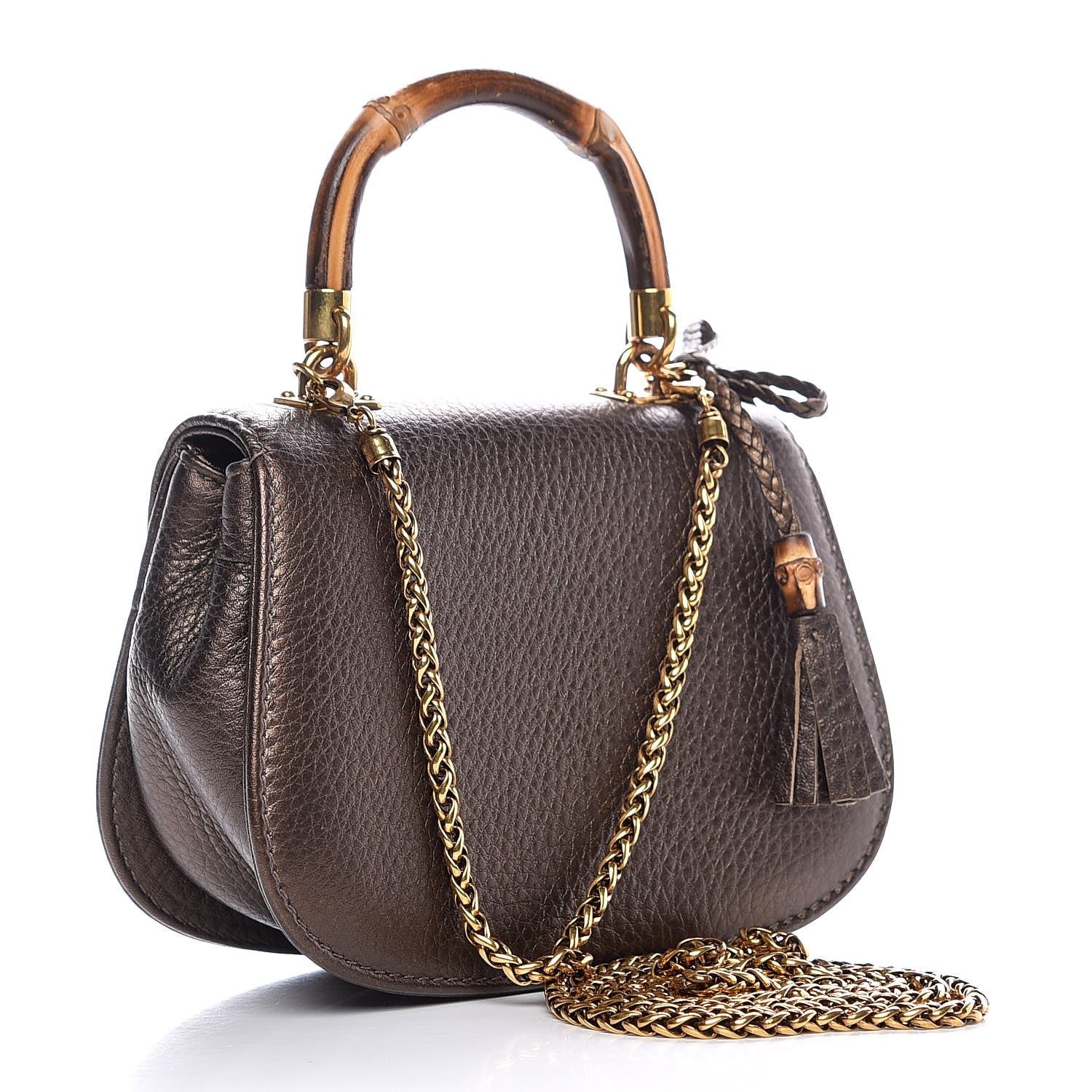 Gucci Calfskin Mini Bamboo Night Evening Bag Bronze 3 of 7