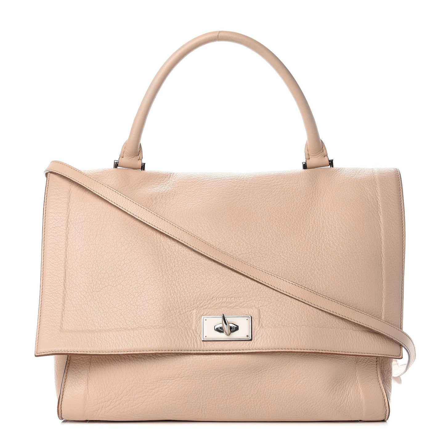 Grained Calfskin Medium Shark Lock Satchel Nude