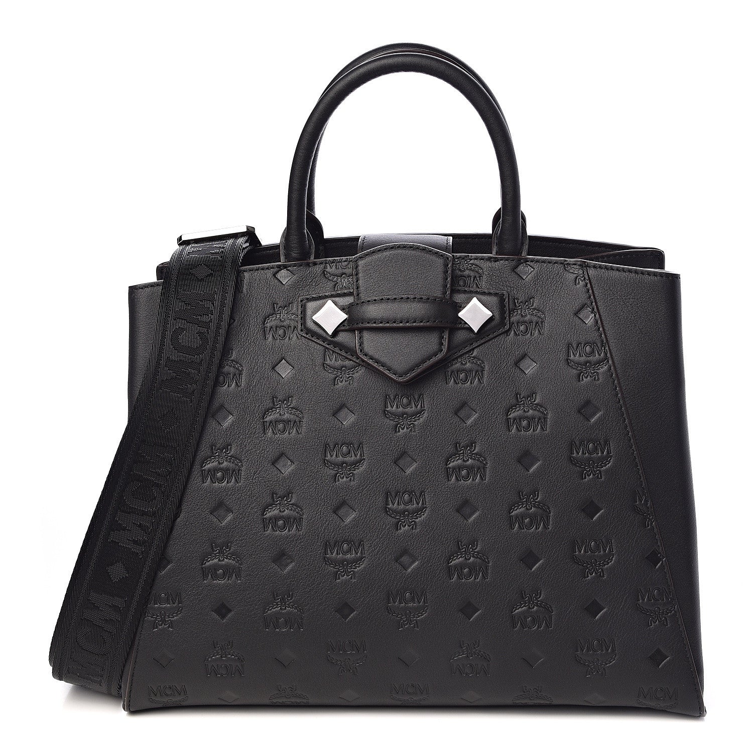 MCM Calfskin Ottomar Monogram Medium Essential Tote Black 1 of 11