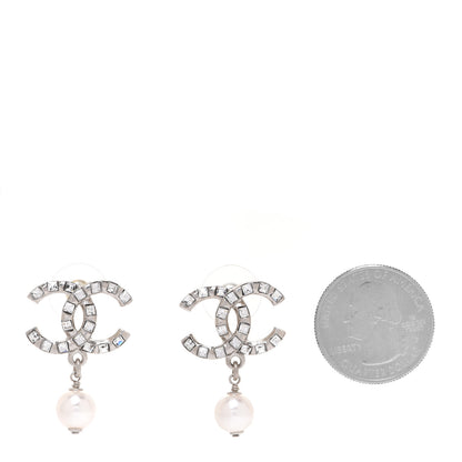 Chanel Crystal Baguette Pearl CC Drop Earrings Silver 2 of 5
