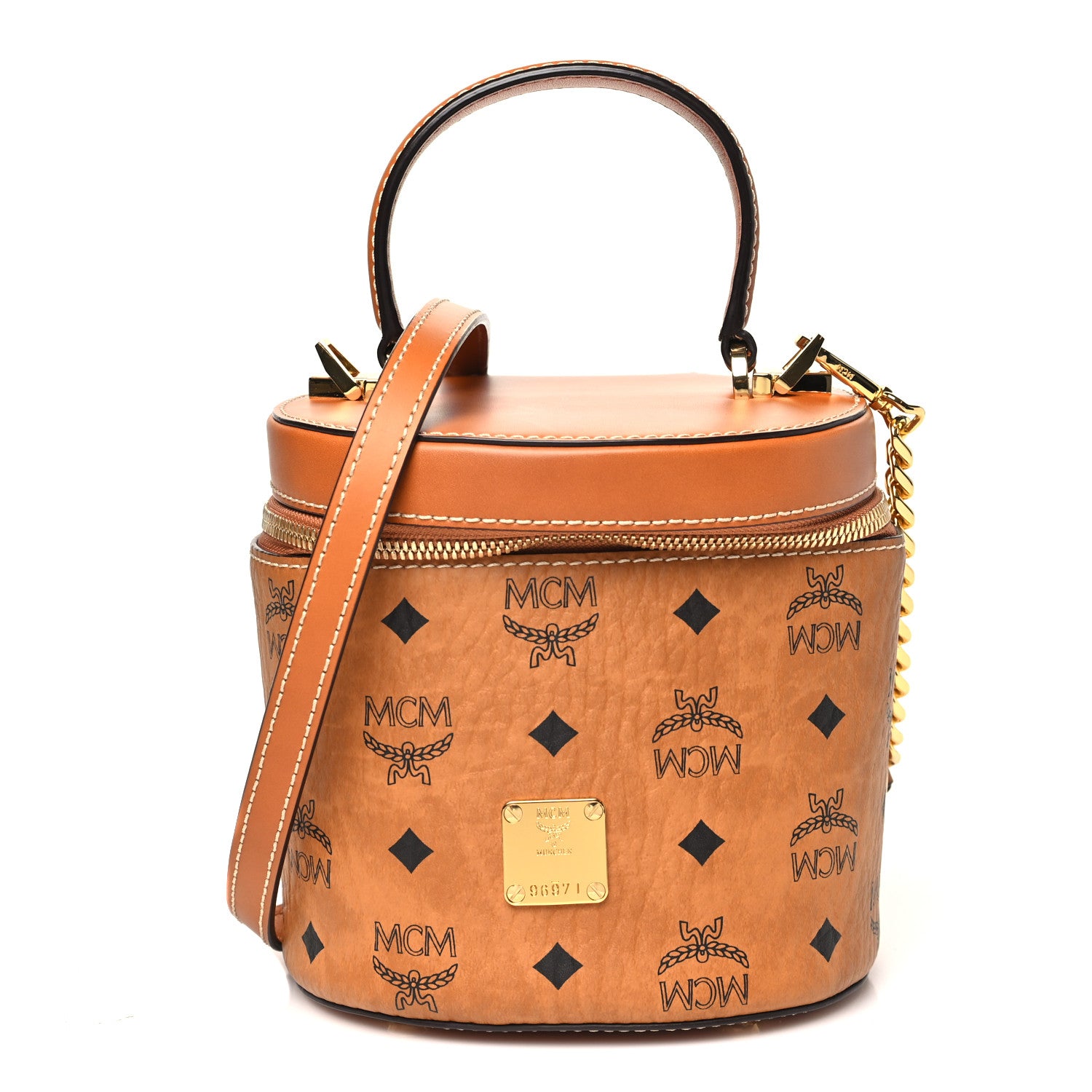 mcm ボディバッグ　cognac smallサイズ✨ MCM Visetos Small Cylinder Crossbody Bag Cognac 1831207 – FASHIONPHILE