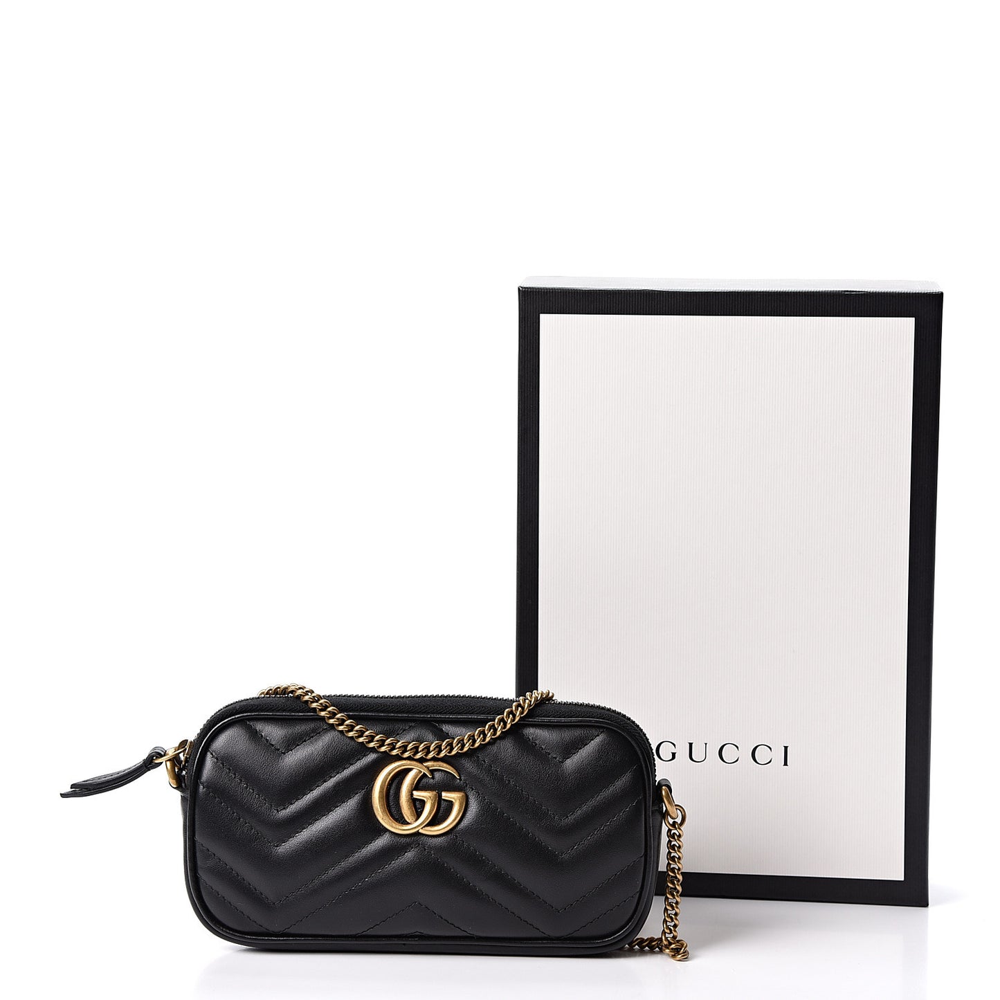 Calfskin Matelasse Mini GG Marmont Chain Crossbody Bag Black