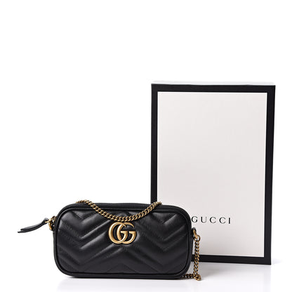 Gucci Calfskin Matelasse Mini GG Marmont Chain Crossbody Bag Black 10 of 10