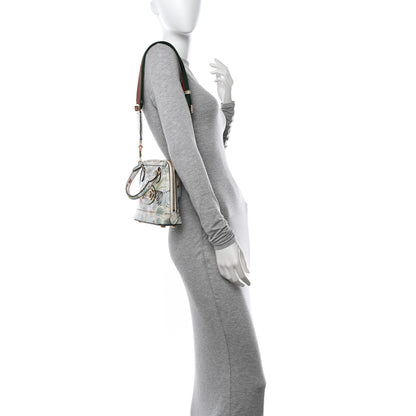 Gucci New Shangai Calfskin Tiger Savanah Web Small Horsebit 1955 Top Handle Bag Chalky White Multicolor 2 of 14