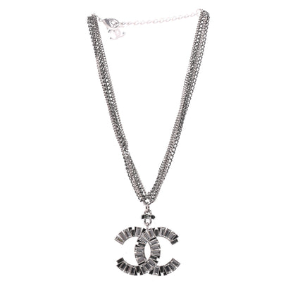 Chanel Baguette Crystal CC Multi Strand Pendant Necklace Silver 3 of 5