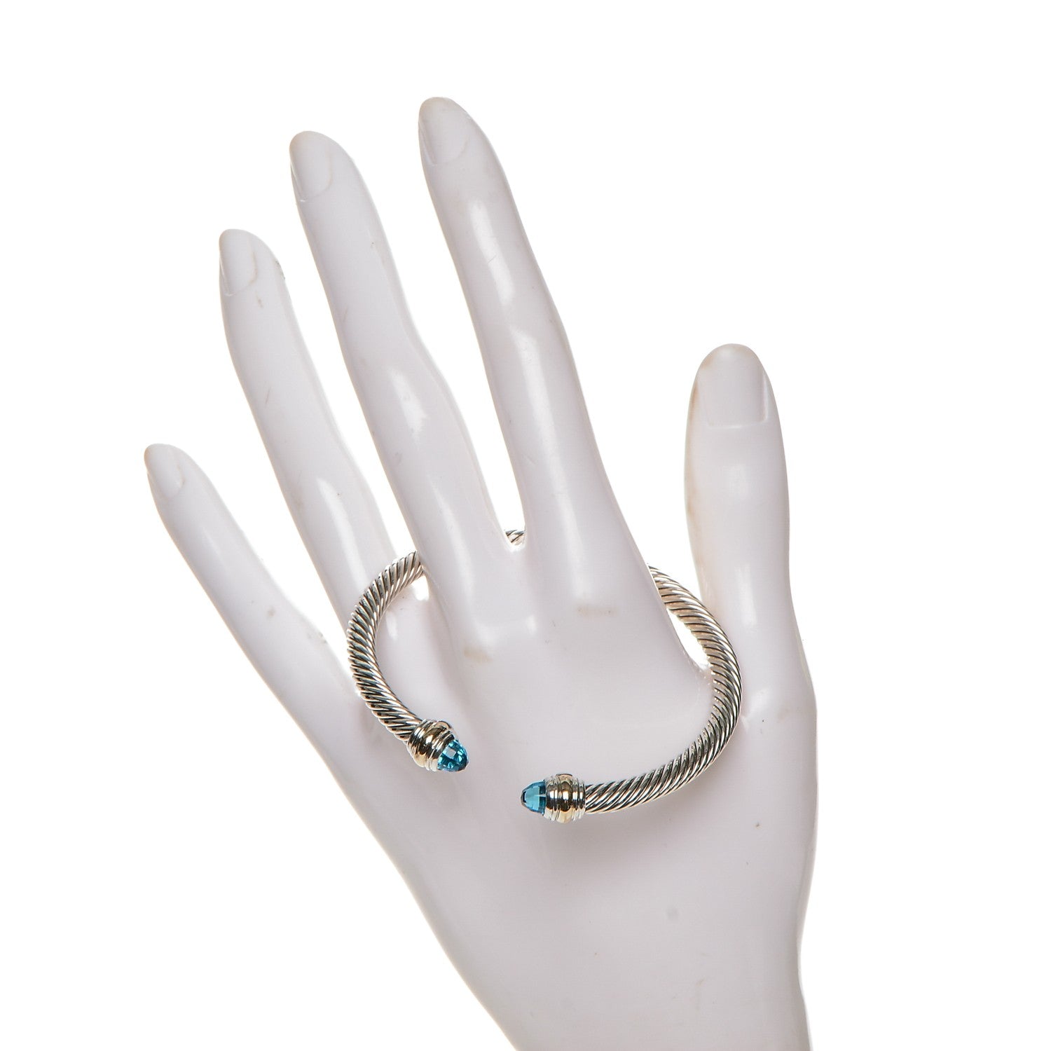 David Yurman Sterling Silver 14K Yellow Gold Blue Topaz 5mm Cable Classics Bracelet 2 of 5
