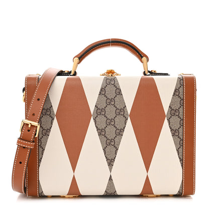 Gucci GG Supreme Monogram Boarded Dyana Calfskin Rhombus Print Savoy Top Handle Beauty Case Beige Ebony Mystic White Hazel Brown 1 of 11