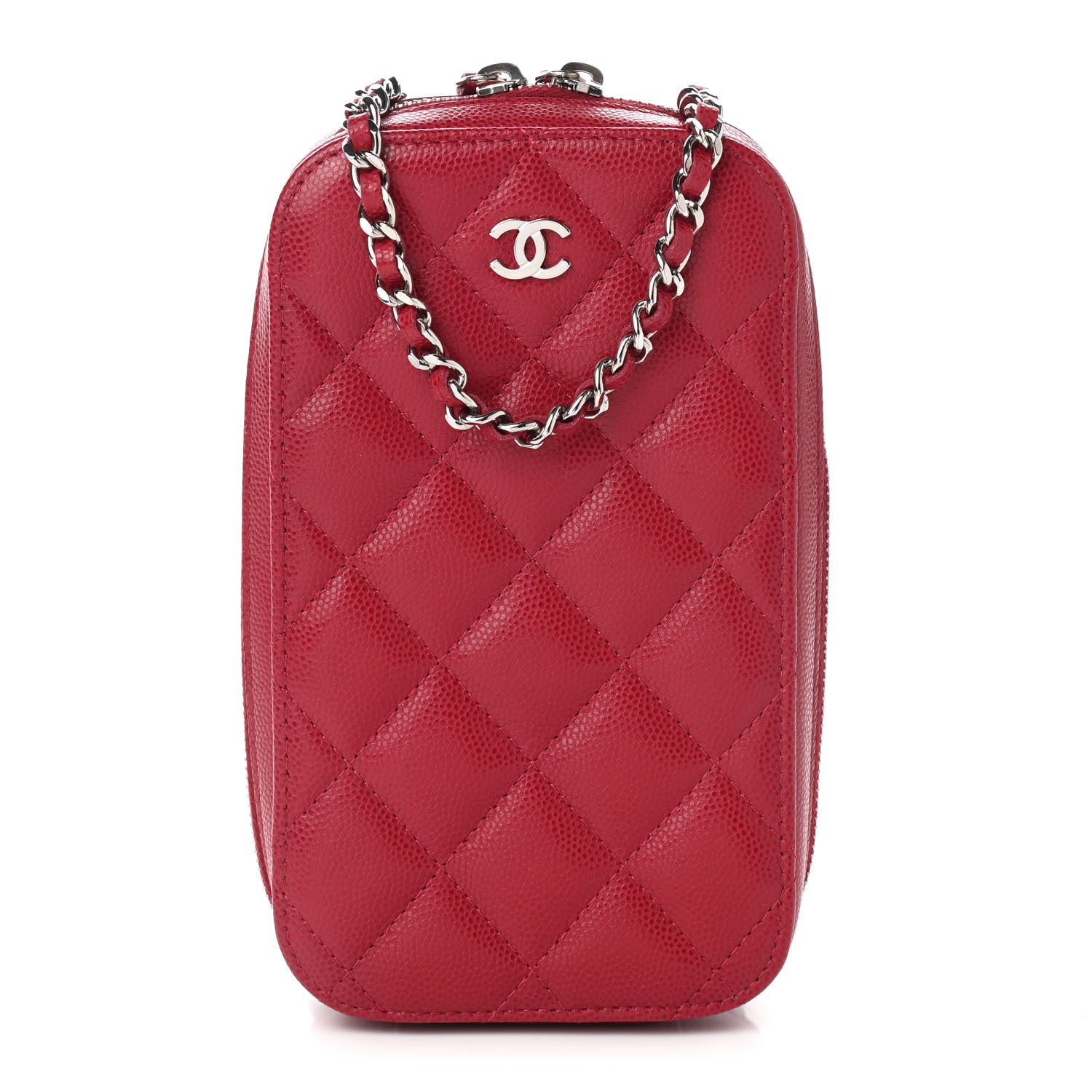 Chanel Caviar Quilted Phone Holder Wallet On Chain WOC Red 1 of 11
