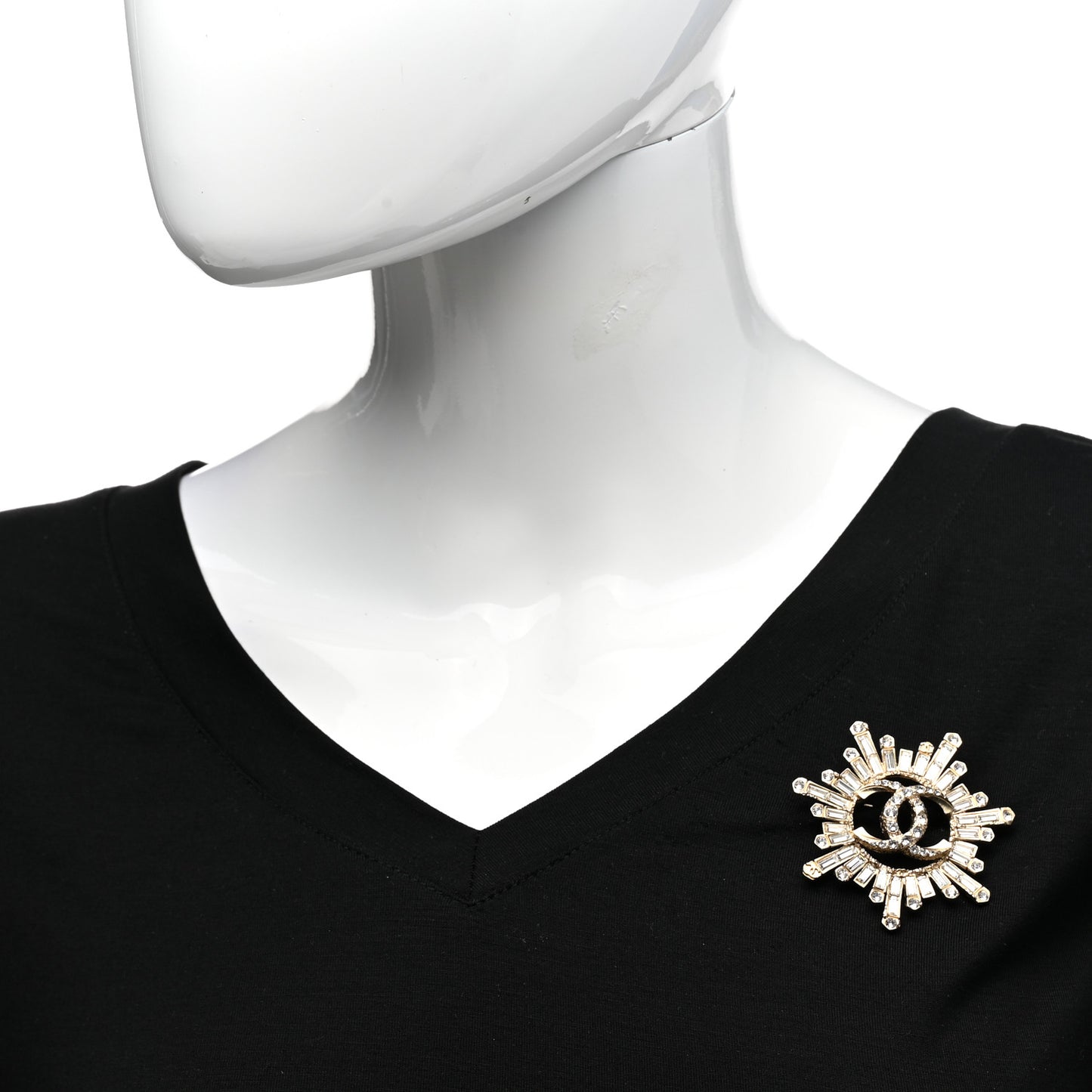 Crystal Baguette CC Brooch Light Gold