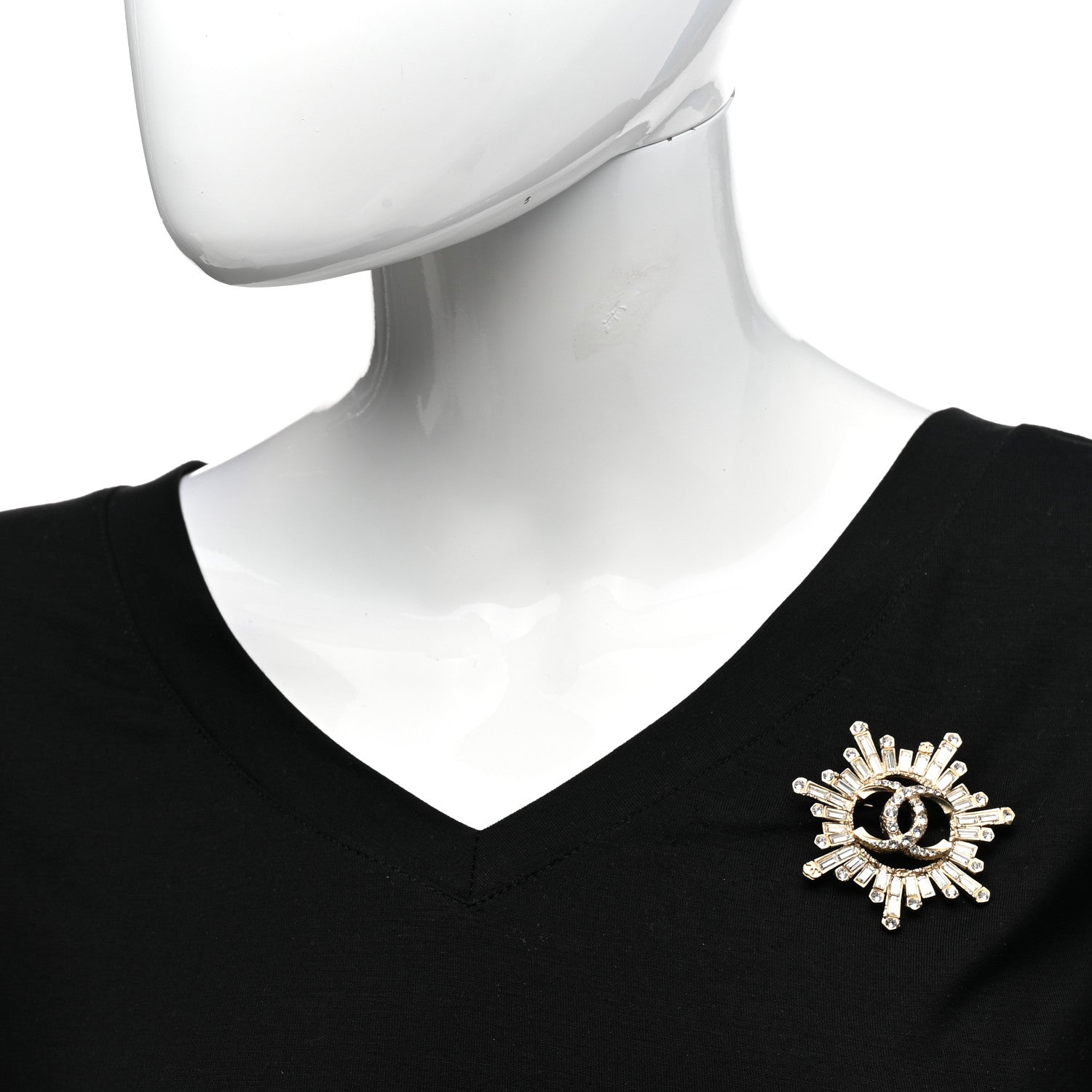 Chanel Crystal Baguette CC Brooch Light Gold 2 of 5