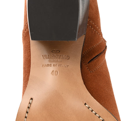 Valentino Garavani Suede Rockstud Double Buckle 50mm Cowboy Ankle Boots 40 Selleria 6 of 9