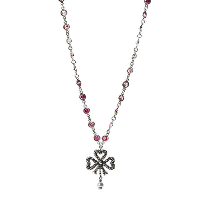 Gucci Sterling Silver Crystal Pearl Heart Ribbon Pendant Necklace 1 of 5