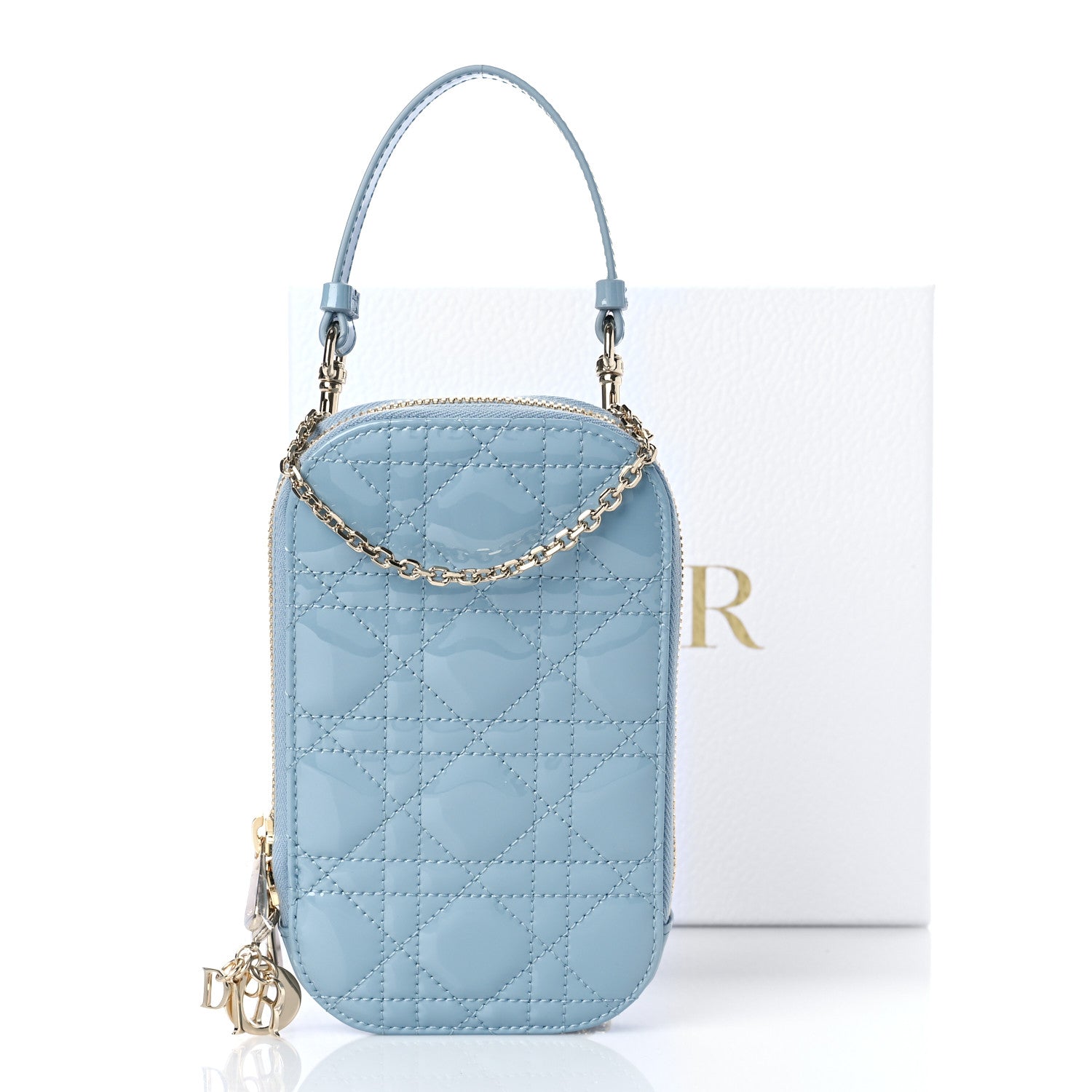 Christian Dior Patent Cannage Lady Dior Phone Holder Cloud Blue 8 of 8