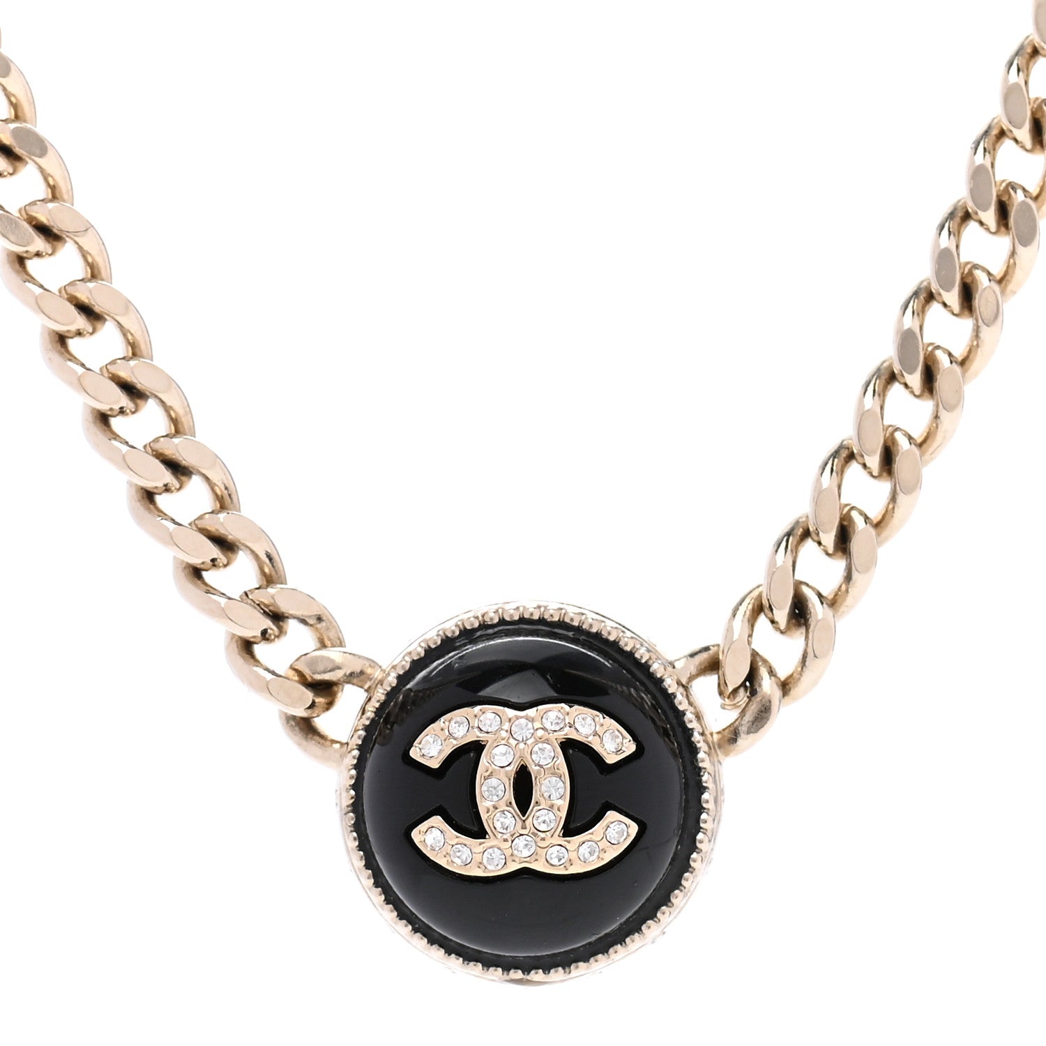 Chanel Crystal Resin CC Chain Link Short Necklace Black Gold 4 of 7