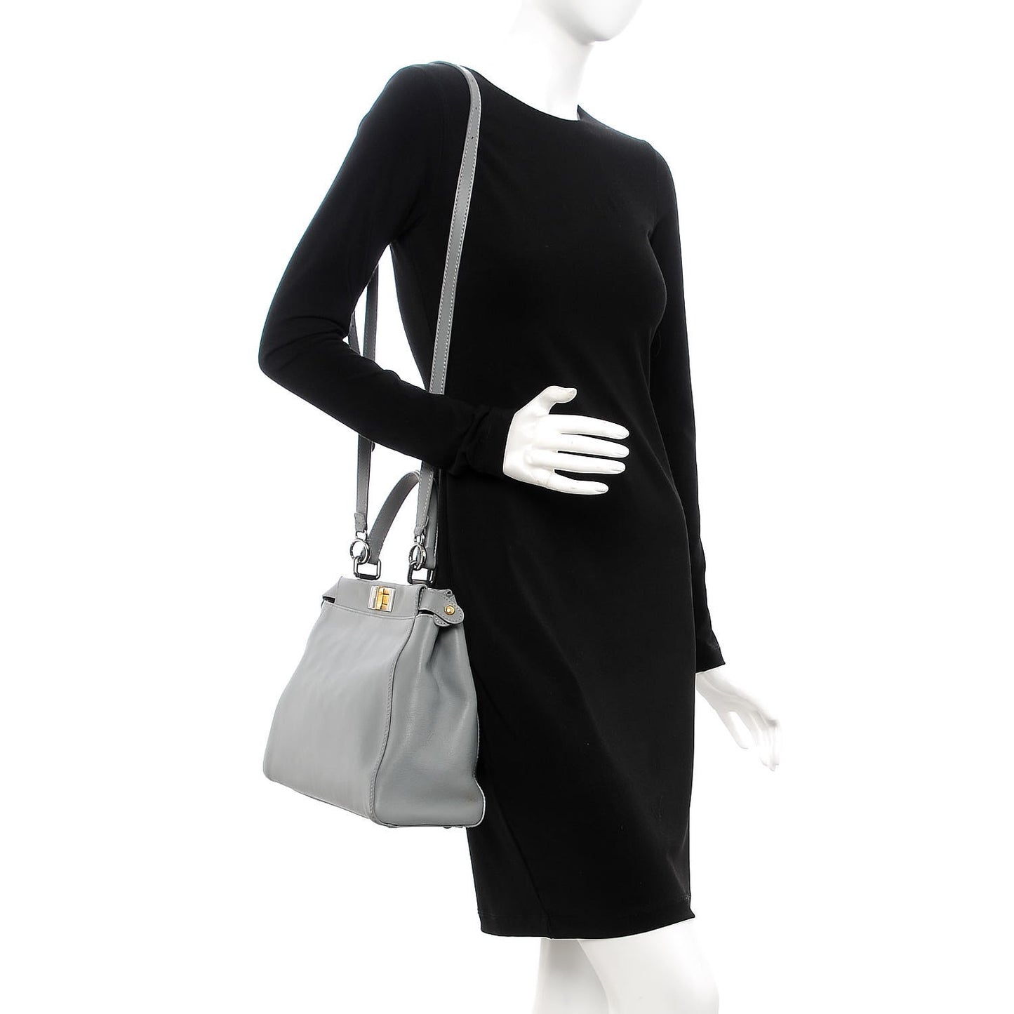 Vitello Suede Medium Peekaboo Iconic Satchel Grigio Chiaro