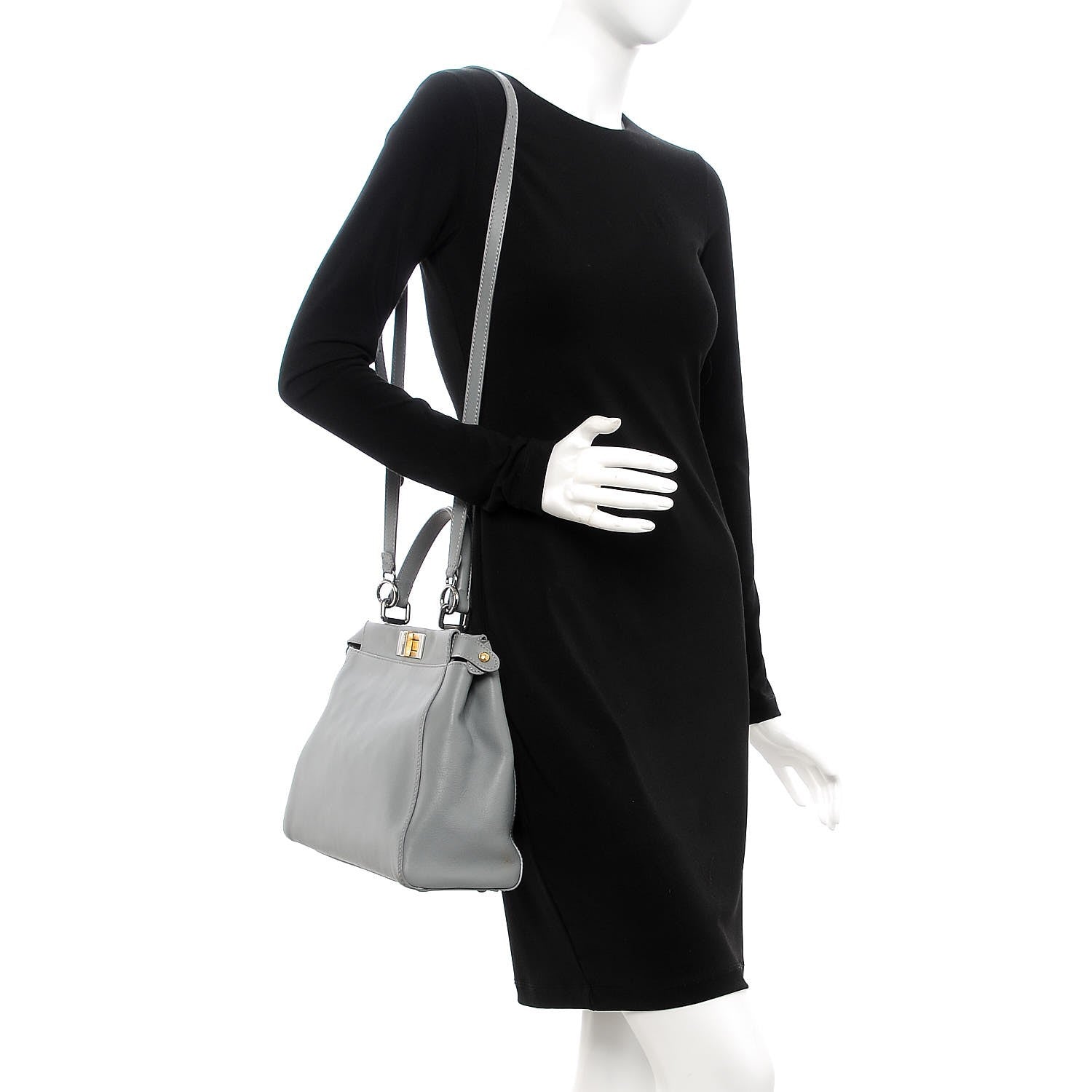 Fendi Vitello Suede Medium Peekaboo Iconic Satchel Grigio Chiaro 2 of 12