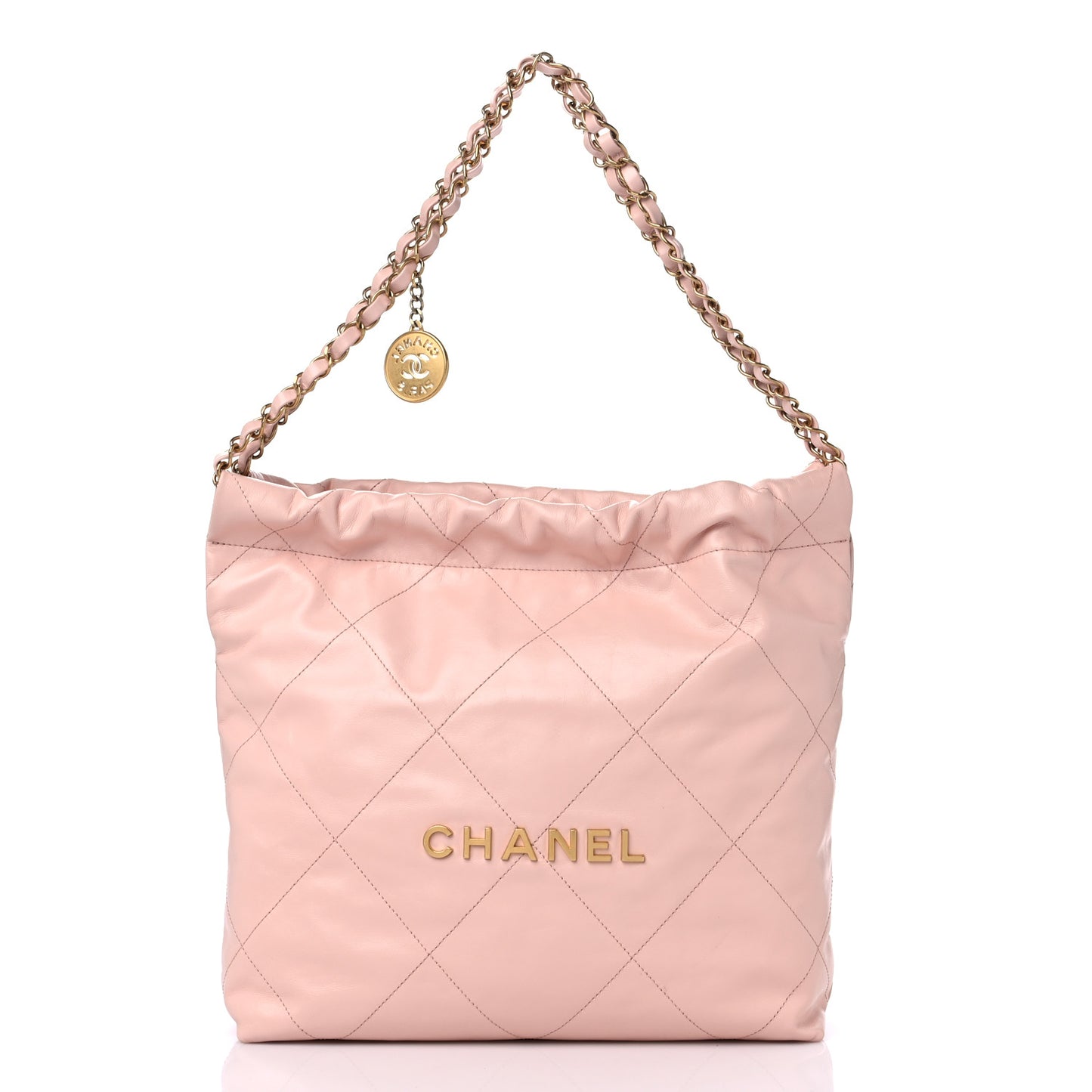 Shiny Calfskin Quilted Small Chanel 22 Light Pink