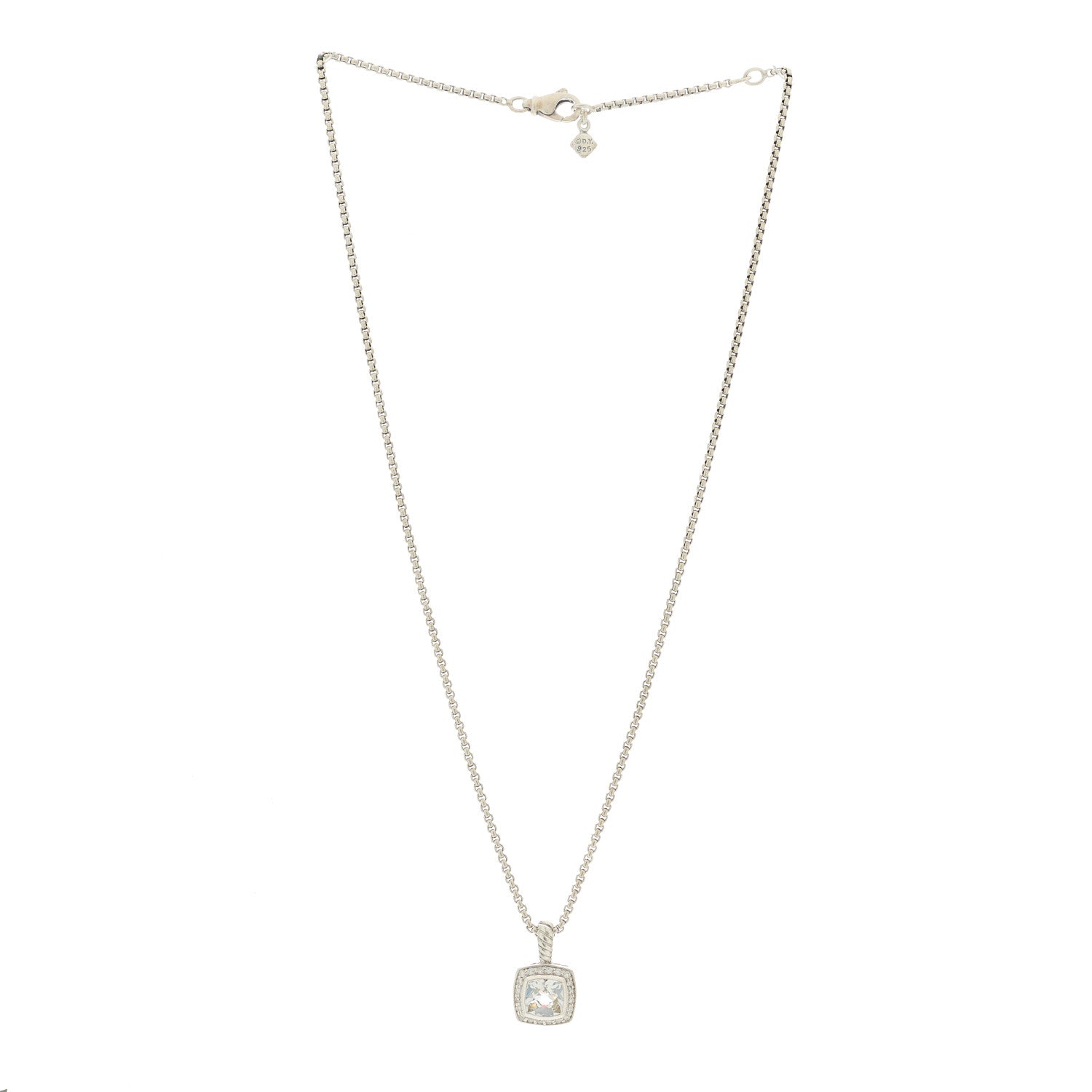 David Yurman Sterling Silver Diamond White Topaz 7mm Petite Albion Pendant Necklace 3 of 5