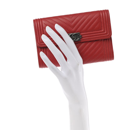 Chanel Calfskin Chevron Quilted Medium Boy Flap Wallet Dark Red 2 of 8