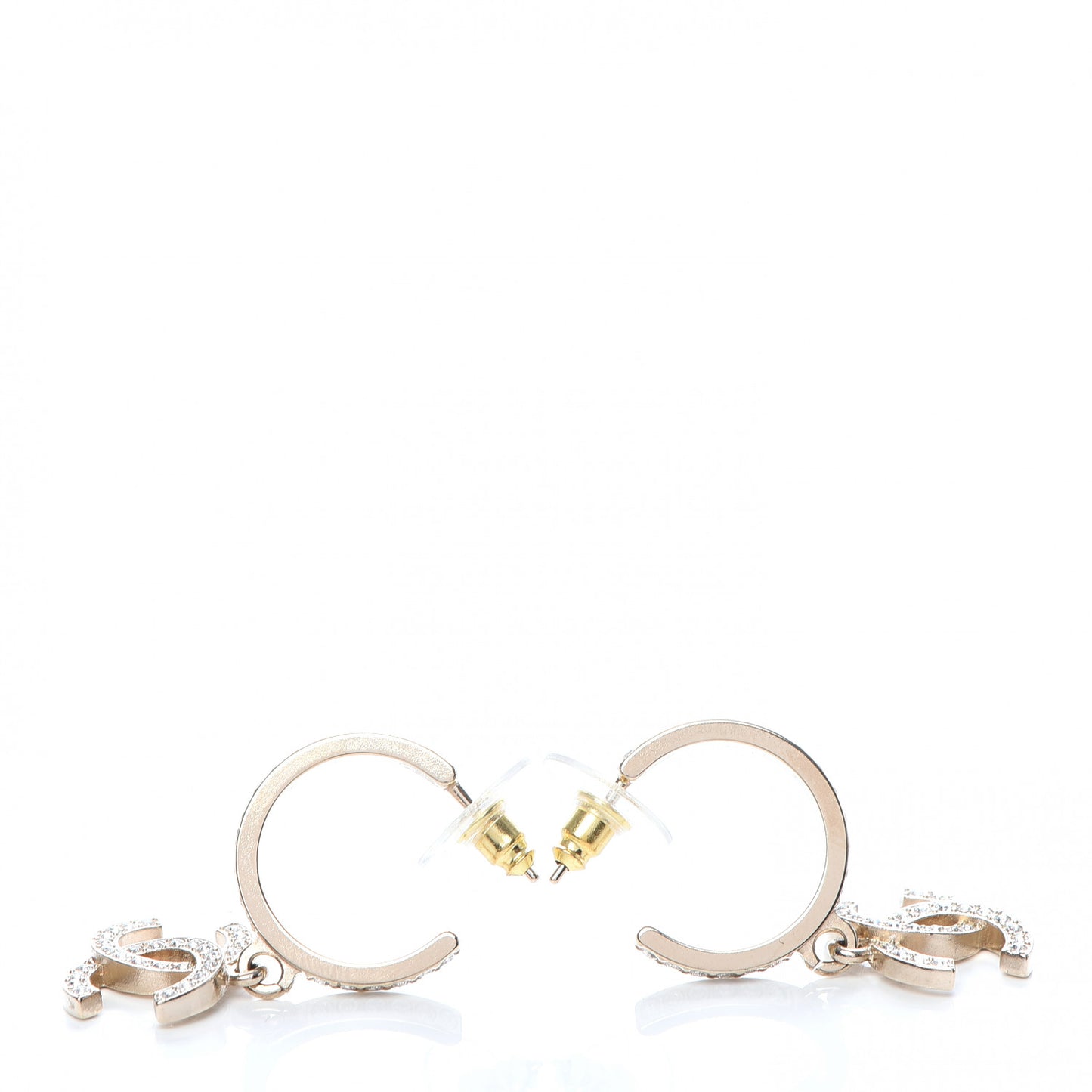 Crystal Lock Symbols CC Hoop Drop Earrings Gold