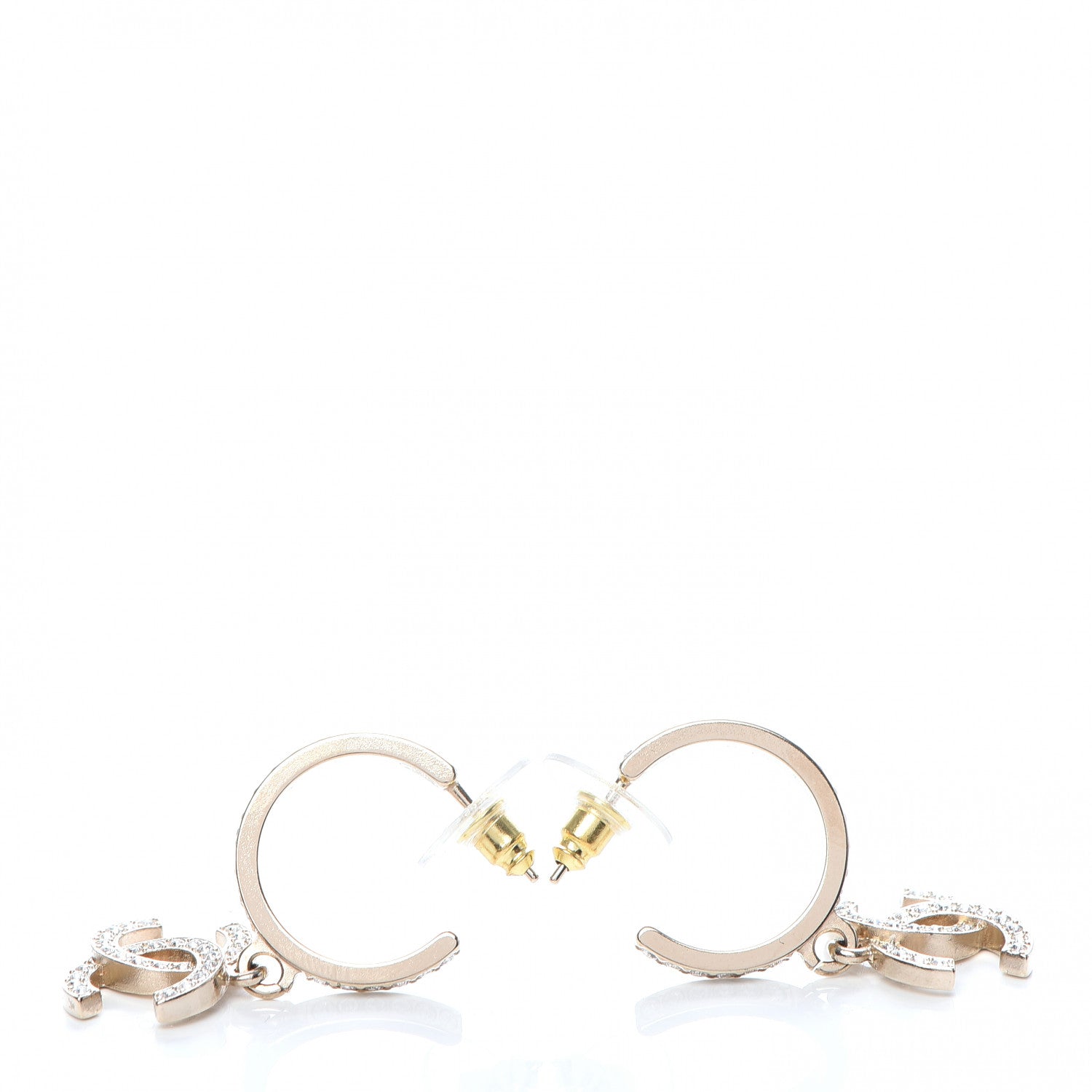 Chanel Crystal Lock Symbols CC Hoop Drop Earrings Gold 3 of 5
