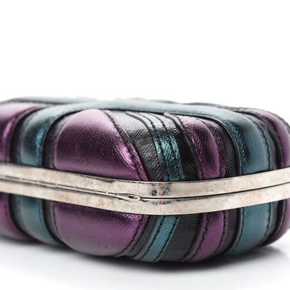 Alexander McQueen Metallic Saffiano Britannia Skull Box Clutch Green Black Purple 7 of 10