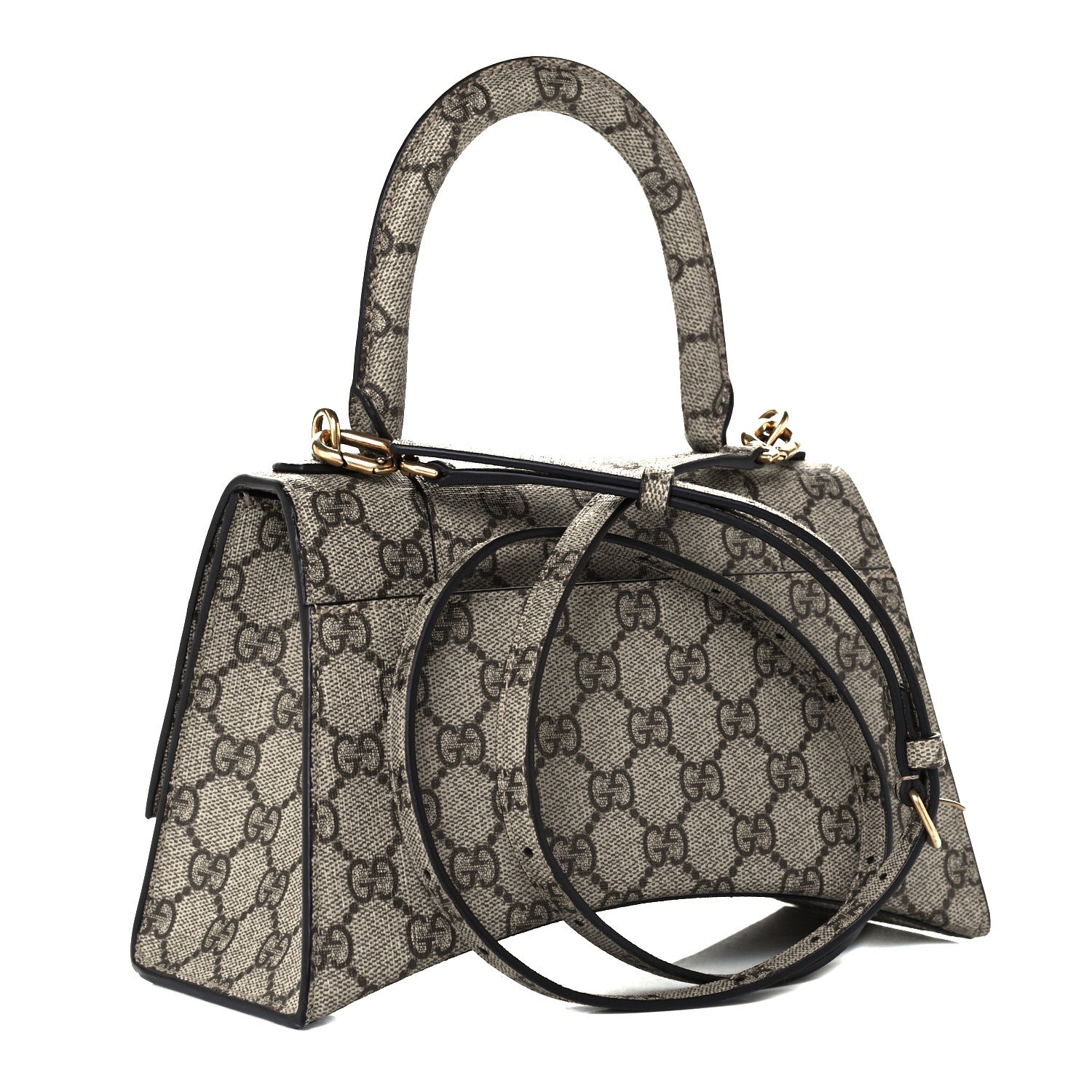 Balenciaga X GUCCI GG Supreme Monogram Small Hourglass Top Handle Bag Beige Ebony 3 of 11