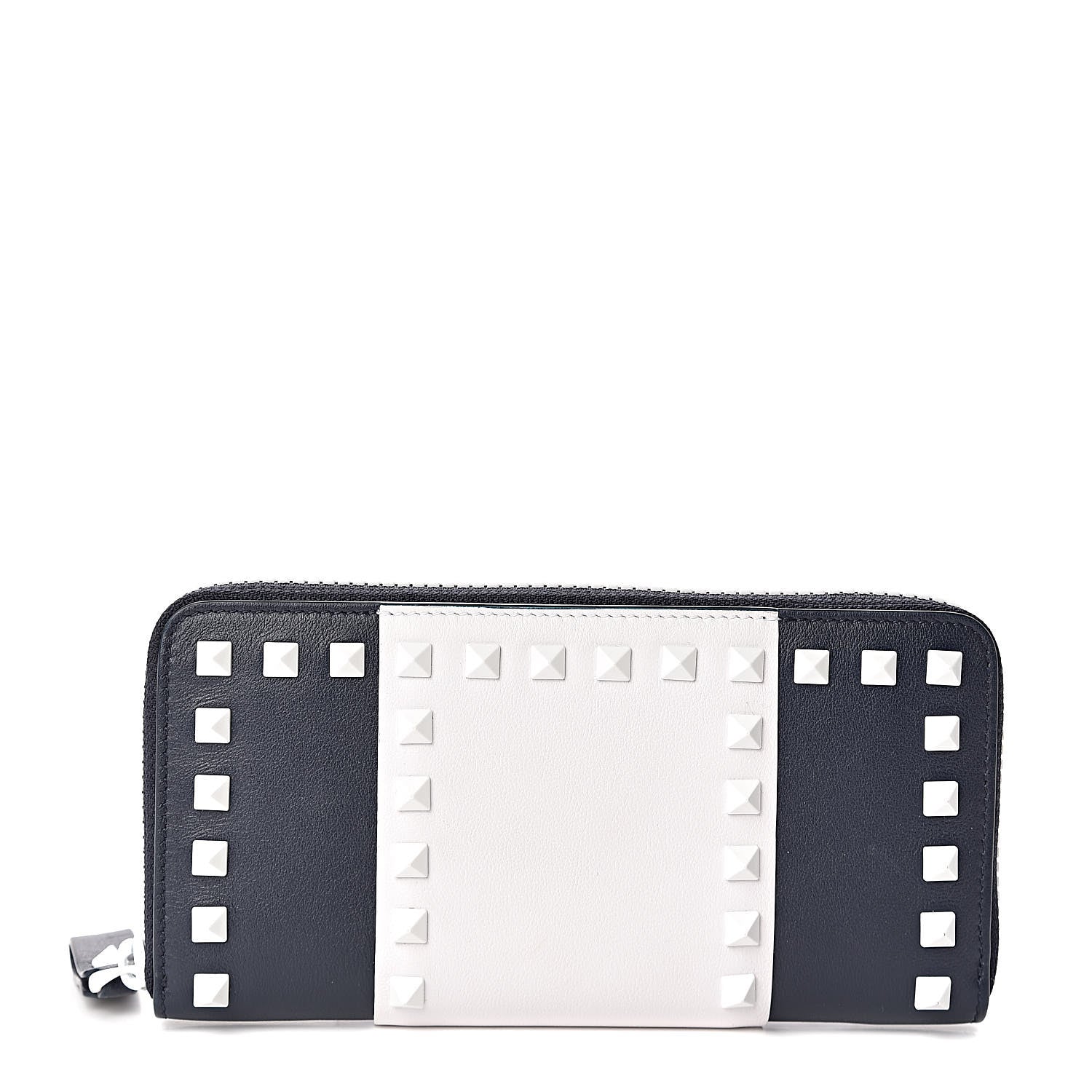 Valentino Garavani Vitello Colorblock Free Rockstud Zip Around Wallet Marine White 1 of 6