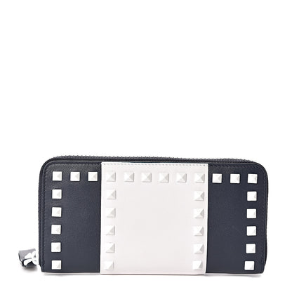 Valentino Garavani Vitello Colorblock Free Rockstud Zip Around Wallet Marine White 1 of 6