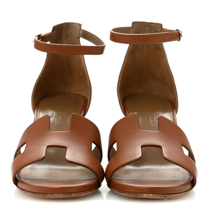 Hermes Calfskin Legend Wedge Sandals 35 Gold 3 of 10