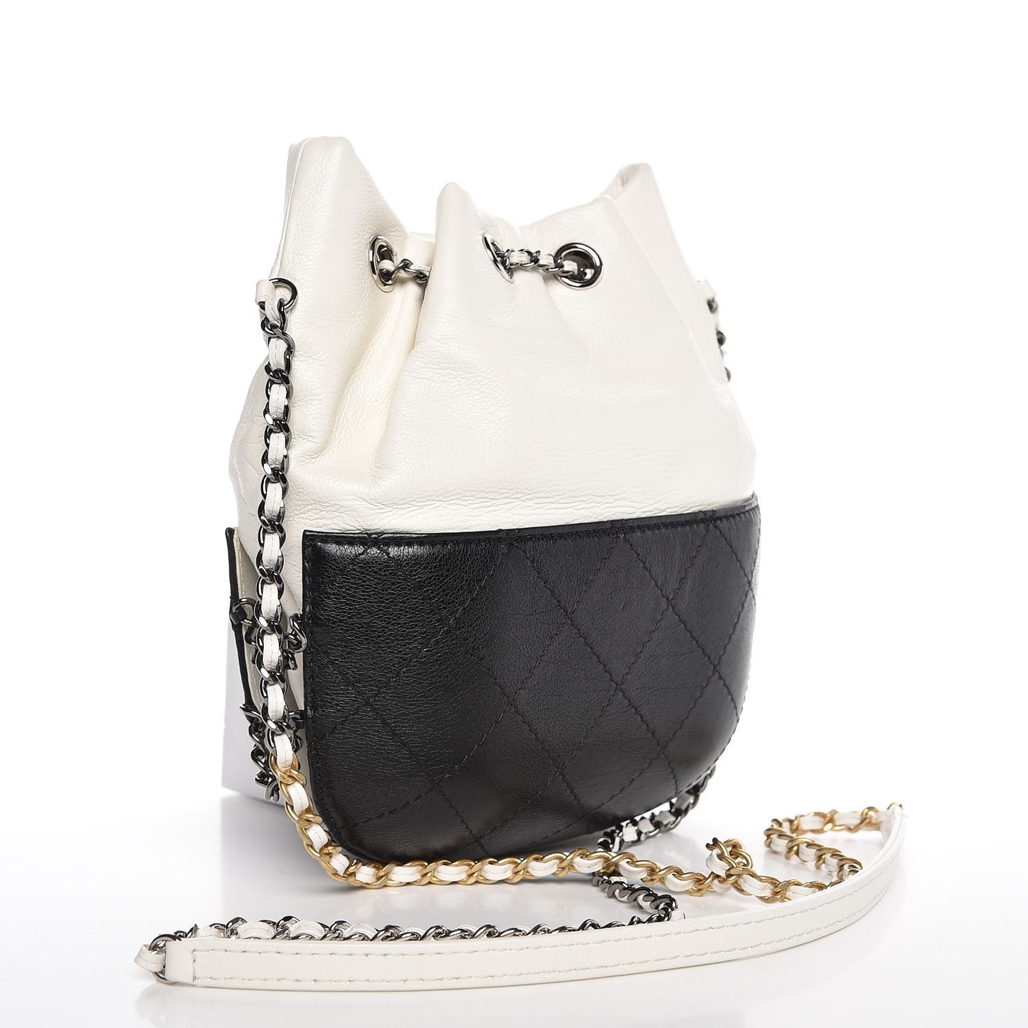 Aged Calfskin Quilted Small Gabrielle Bucket White Black